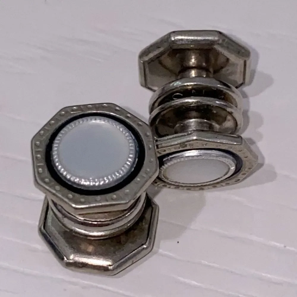 Vintage Art Deco Cufflinks Snap Link Mother Of Pearl Inlay Octagonal Design